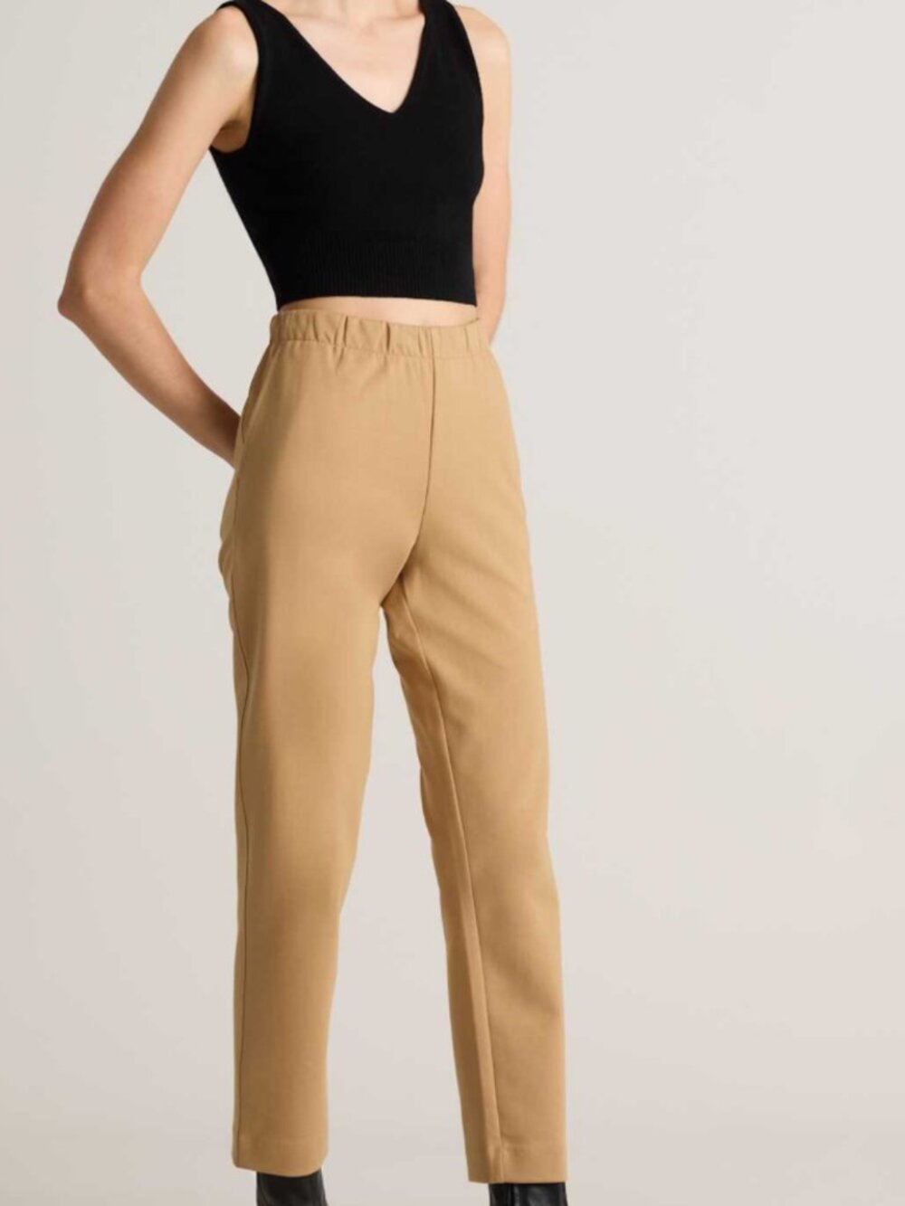 Quince Organic Cotton Double Knit Straight Pants Soft Camel Tan M